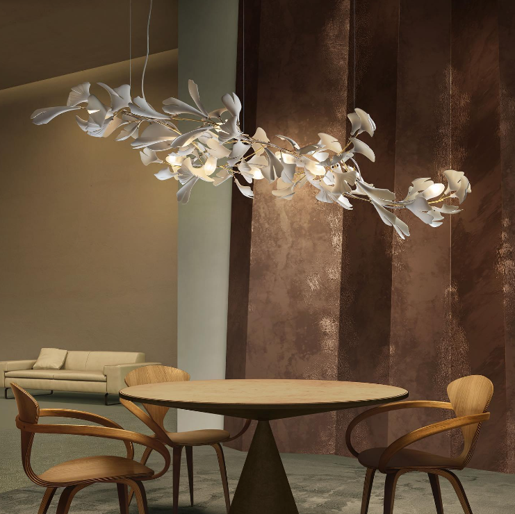 Linear Ginkgo Ceramic Chandelier for Dining Room/Kitchen island