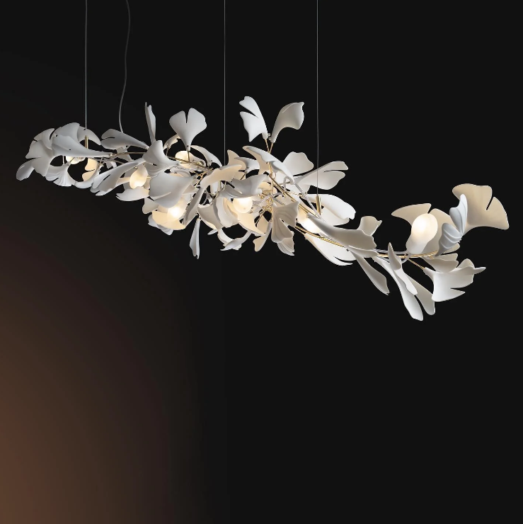 Linear Ginkgo Ceramic Chandelier for Dining Room/Kitchen island