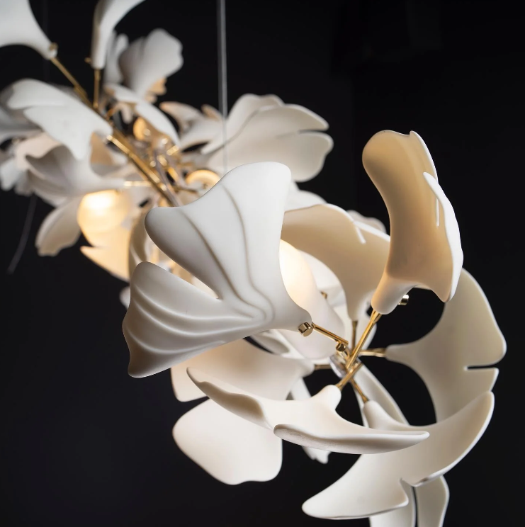 Linear Ginkgo Ceramic Chandelier for Dining Room/Kitchen island