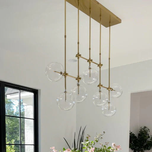 Nordic Clear Sphere Glass Chandelier in Black/Gold Finish for Dinning Room/Kitchen Island