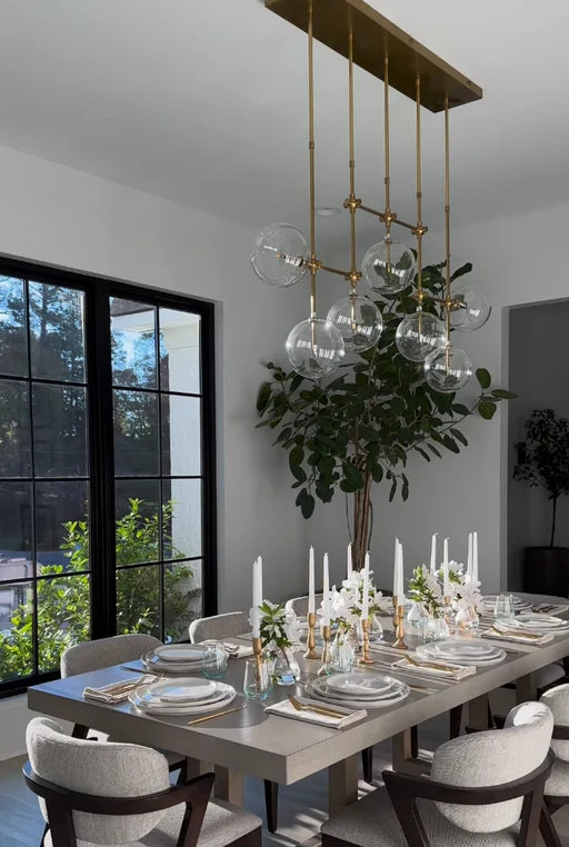 Nordic Clear Sphere Glass Chandelier in Black/Gold Finish for Dinning Room/Kitchen Island