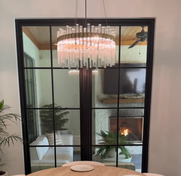 Modern Round Glass Rods Chandelier for Living/Dining Room/Bedroom