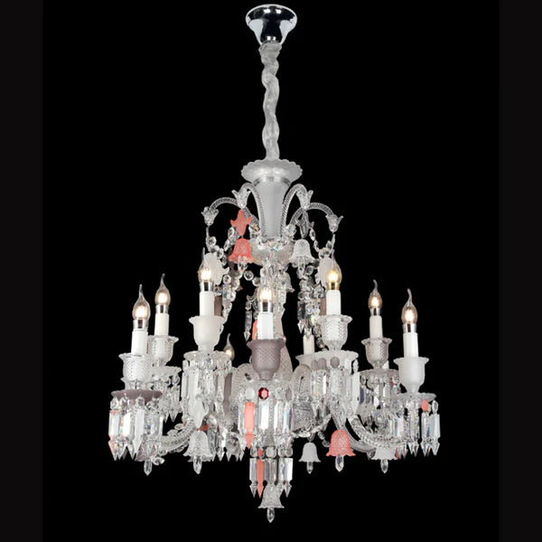 Luxury Classic Candle Light Pink&Clear Crystal Chandelier for Living Room/Bedroom/Dining Room