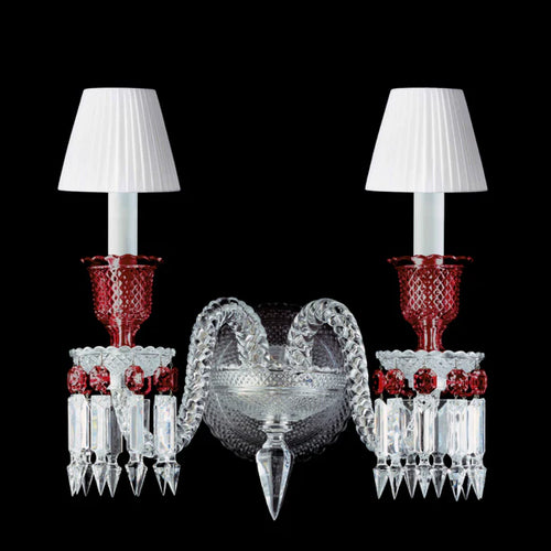 Luxury 2-Arm Candle Liight Red Crystal Wall Light