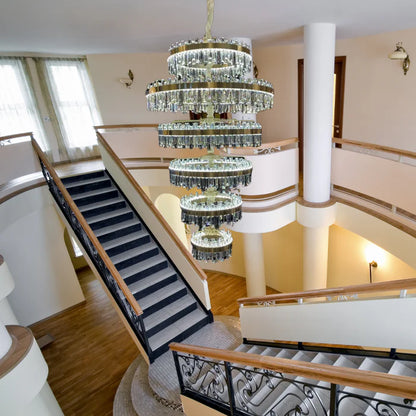 Luxury 6-Tier Ring Crystal Chandelier for High-ceiling