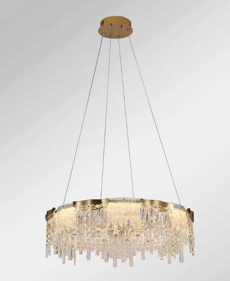 Modern Light Luxury 1/2-Tier Round/Rectangular Crystal Chandelier In Champagne Gold Finish for Living Room/Dining Room/Bedroom