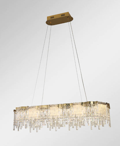 Modern Light Luxury 1/2-Tier Round/Rectangular Crystal Chandelier In Champagne Gold Finish for Living Room/Dining Room/Bedroom