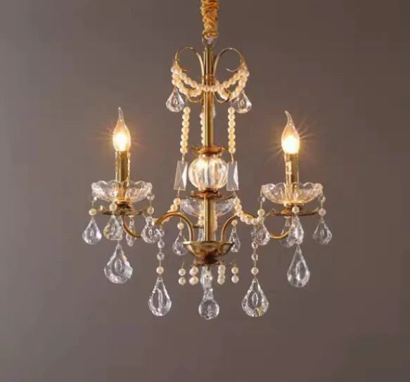 Vintage Romantic Pearl Brass Princess Style Candle Chandelier for Bedroom/ Restaurant/L