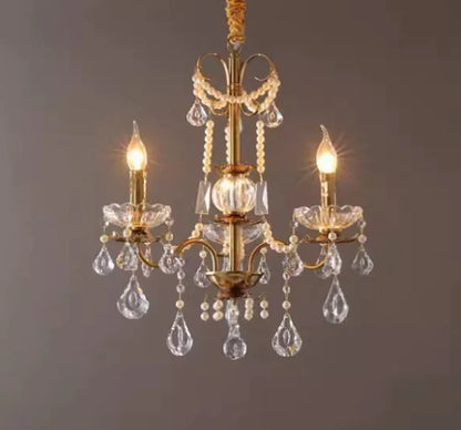 Vintage Romantic Pearl Brass Princess Style Candle Chandelier for Bedroom/ Restaurant/L