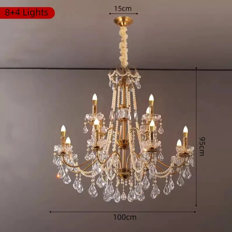 Vintage Romantic Pearl Brass Princess Style Candle Chandelier for Bedroom/ Restaurant/L