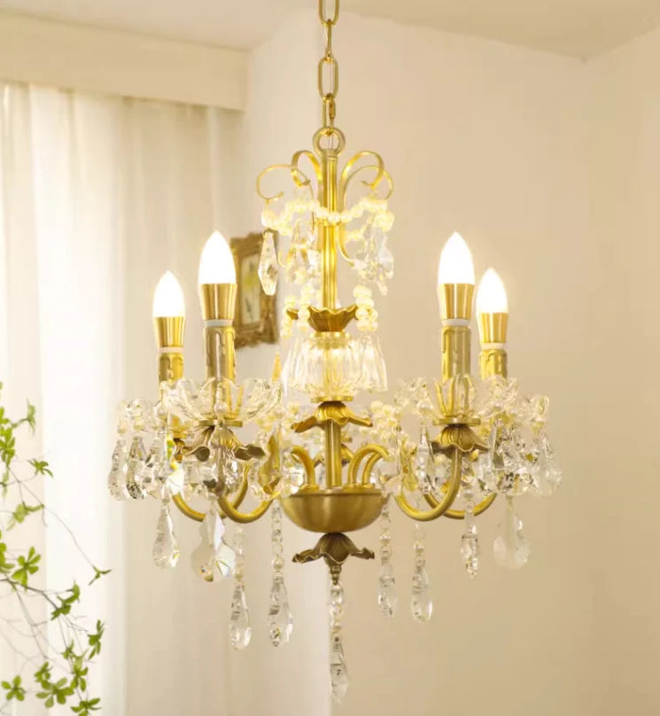 Vintage Romantic Pearl Brass Princess Style Candle Chandelier for Bedroom/ Restaurant/L