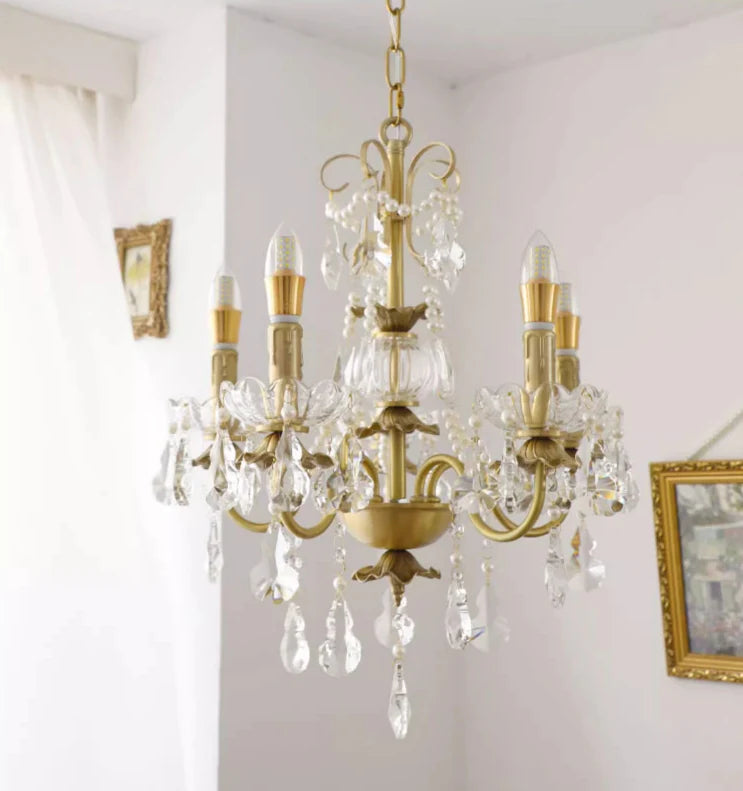 Vintage Romantic Pearl Brass Princess Style Candle Chandelier for Bedroom/ Restaurant/L