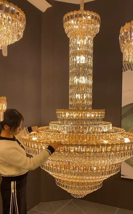 Luxury Multi-tiered Extra Large Conical Crystal Chandelier for High Ceiling Living Room/Foyer/Lobby