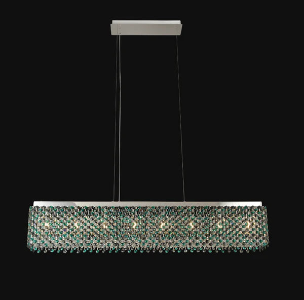 Modern Rectangular Green/Smoky Grey Crystal Chandelier for Dining Room