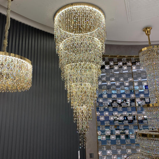 Modern Round 5-Layer Crystal Tassel Chandelier for Villa/Staircase/Foyer/Living Room