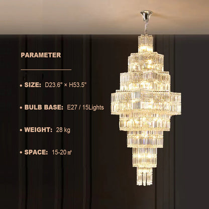 Extra Large Plaza Hall Multi-Tier Crystal Chandelier Foyer Living Room Staircase Ceiling Lighting Fixture In Chrome/ Silver Finish