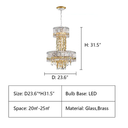 Modern Luxury 2 Layers Crystal Rod Gold Leaves Pendant Light for Living Room/Bedroom