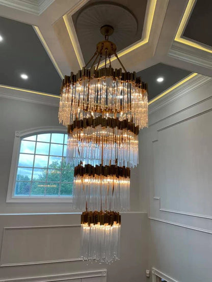 Large Elegant Multi-layers Glam Glass Chandelier for High-ceiling/Staircase/Entryway