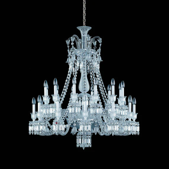 Light Luxury Classic Short Version Tiered Candle Light Crystal Chandelier for High-ceiling Rooms/Living Room