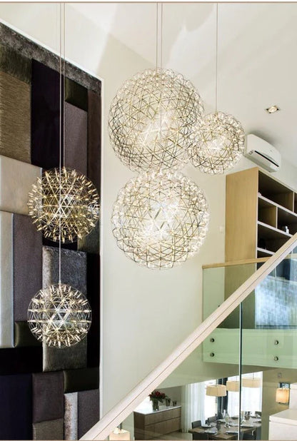 Round Starry Sky Chandelier Light Fire Ball Ceiling Lighting for Living Room/Cottage