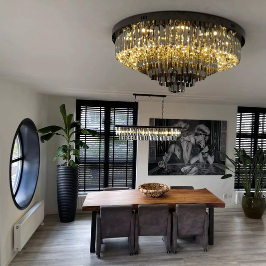 Light Luxury Smoke Gray Round Crystal Flush Mount Chandelier