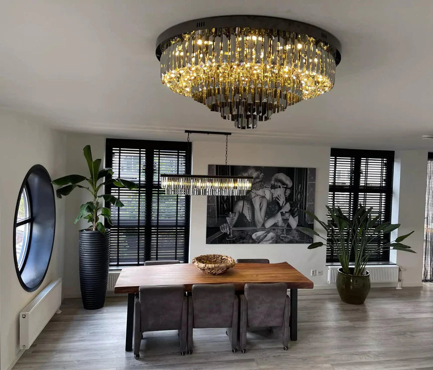 Light Luxury Smoke Gray Round Crystal Flush Mount Chandelier