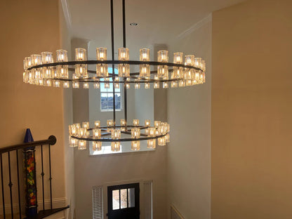 Round 1/2-Tier Brass/Black/Chrome Rings Crystal Chandelier for Hotel/Restaurant/Living Room