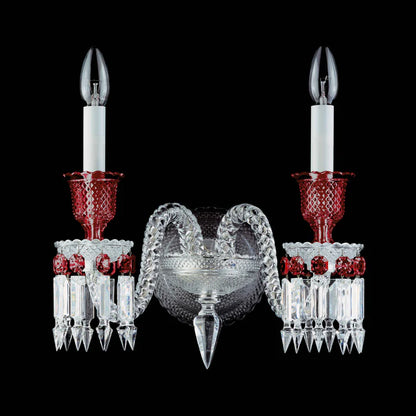 Luxury 2-Arm Candle Liight Red Crystal Wall Light