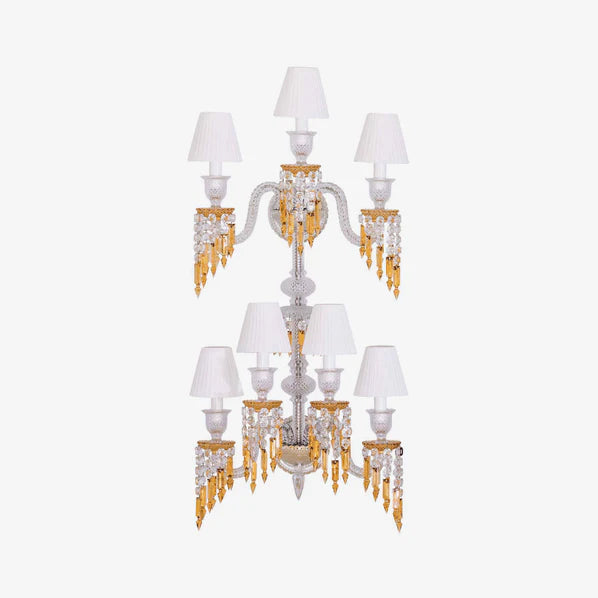 Luxury 7-Candle Yellow&Clear Crystal Wall Lamp