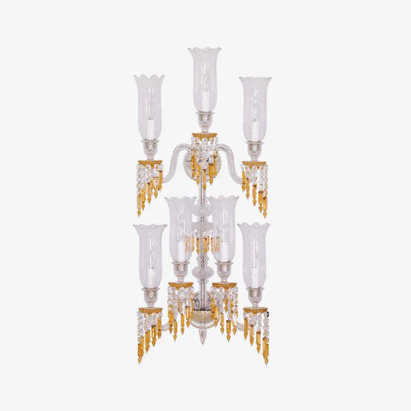 Luxury 7-Candle Yellow&Clear Crystal Wall Lamp