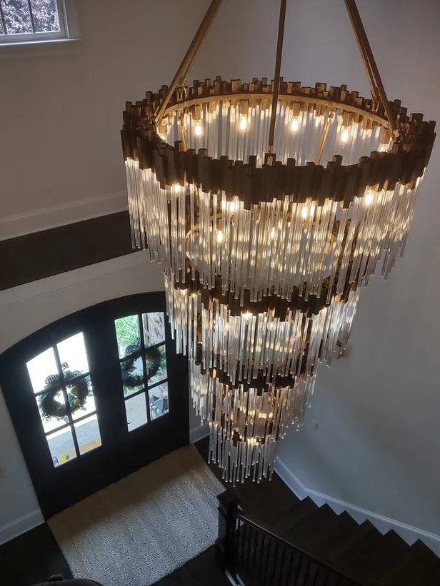 Large Elegant Multi-layers Glam Glass Chandelier for High-ceiling/Staircase/Entryway