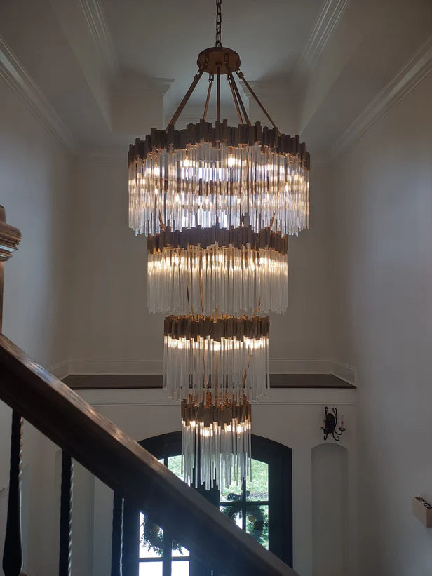 Large Elegant Multi-layers Glam Glass Chandelier for High-ceiling/Staircase/Entryway