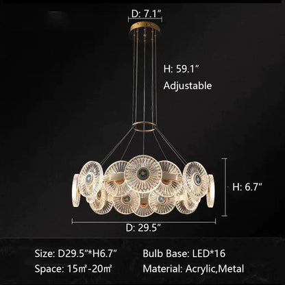 Modern Light Luxury Creative Round Acrylic Pendant Chandelier for Living/Dining Room/Bedroom