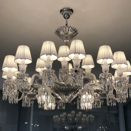 Elegant Crystal Chandelier Ceiling Light for Living Room Dining Room Fabric Lampshade