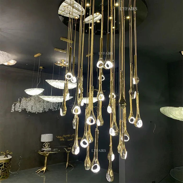 Modern Floating Long Gold Pendant Celing Chandelier for Living Room/High-ceiling