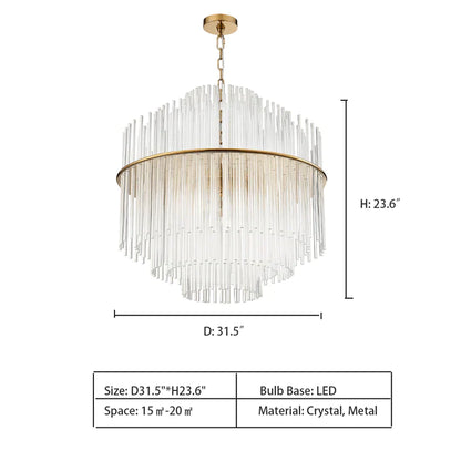 Light Luxury Tiered Crystal Rod Pendant Chandelier for Living/Dining Room