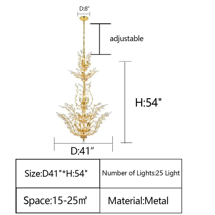 Gold/Silver/Brown Twig Branch Crystal Leaf Chandelier