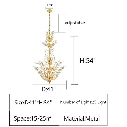 Gold/Silver/Brown Twig Branch Crystal Leaf Chandelier