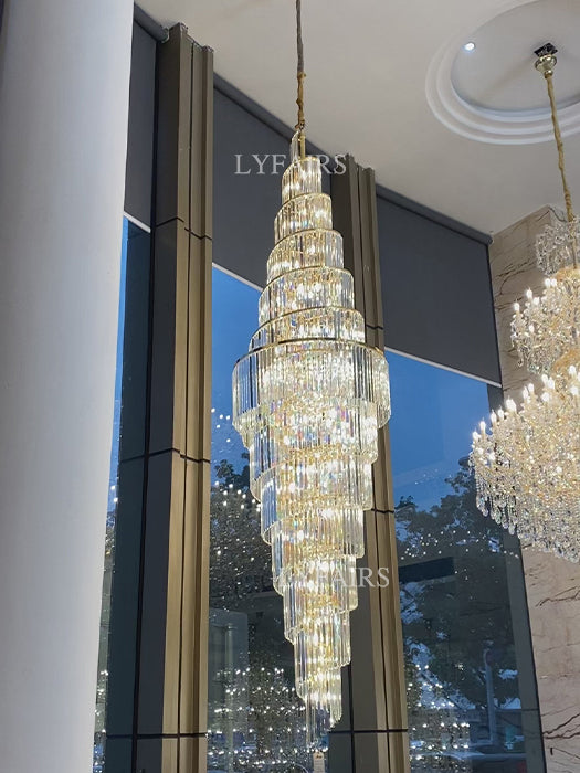 Extra Large Luxury Spiral Crystal Chandelier in Gold Finish