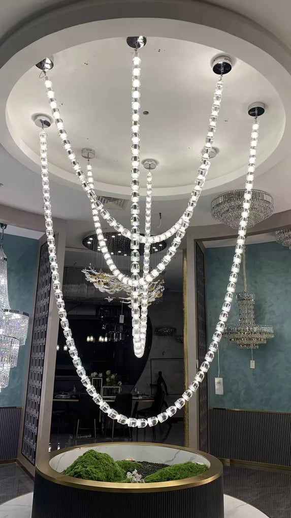 Modern Bullet Crystal Chain Chandelier for Living Room/Staircase/Foyer/Hotel/Restaurant