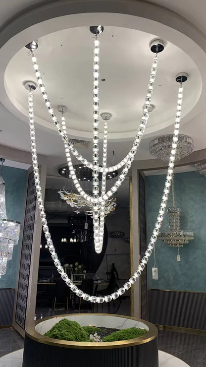 Modern Bullet Crystal Chain Chandelier for Living Room/Staircase/Foyer/Hotel/Restaurant