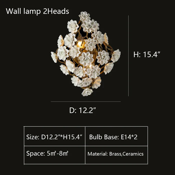 Post-Modern Light Luxury Brass and Ceramics Flower Art Wall Lamp