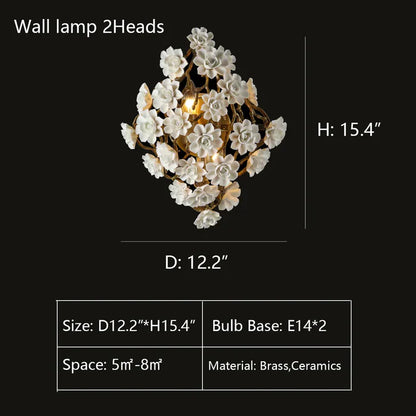 Post-Modern Light Luxury Brass and Ceramics Flower Art Wall Lamp