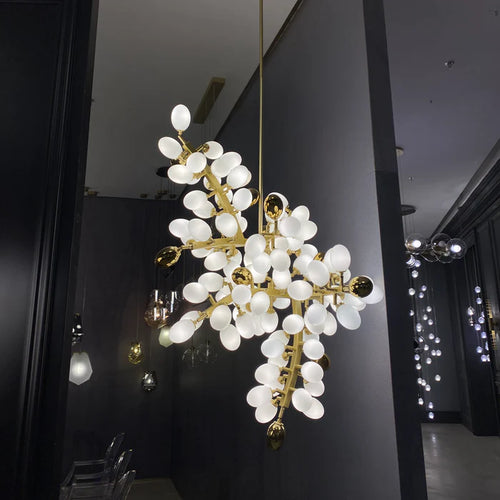 Designer Model Art Long White Glass Grape Branch Chandelier for Dining Room/Bar/Coffee Table