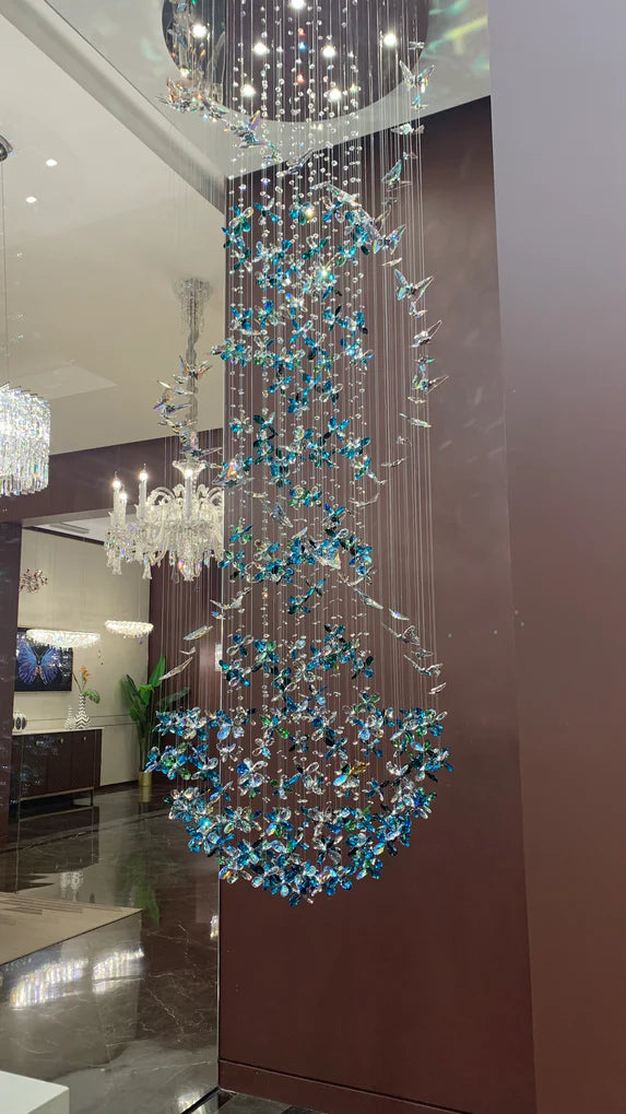 Modern Floating Blue Butterfly Crystal Chandelier for Living Room/Staircase/Foyer