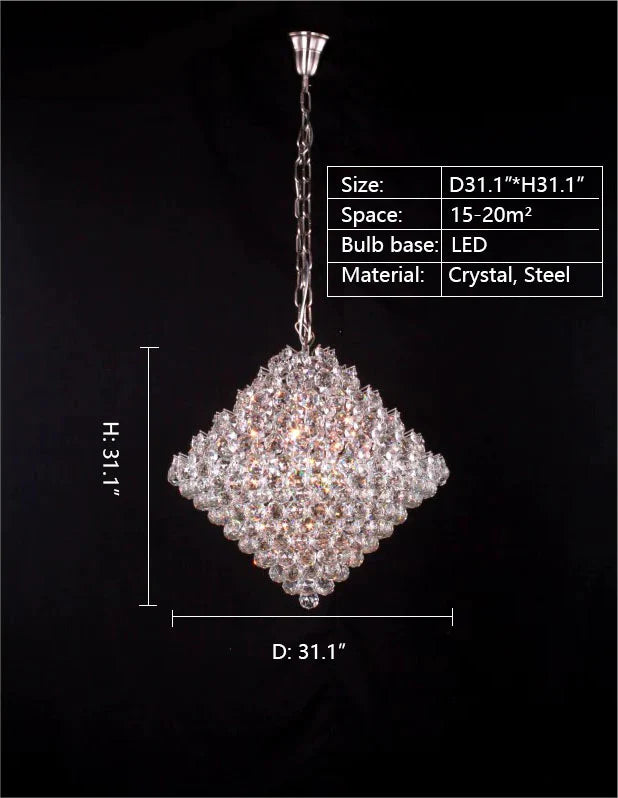 Aesthetic Luxury Conical Crystal Chandelier for Living/Dining Room/Foyer/Hallway/Kitchen Island