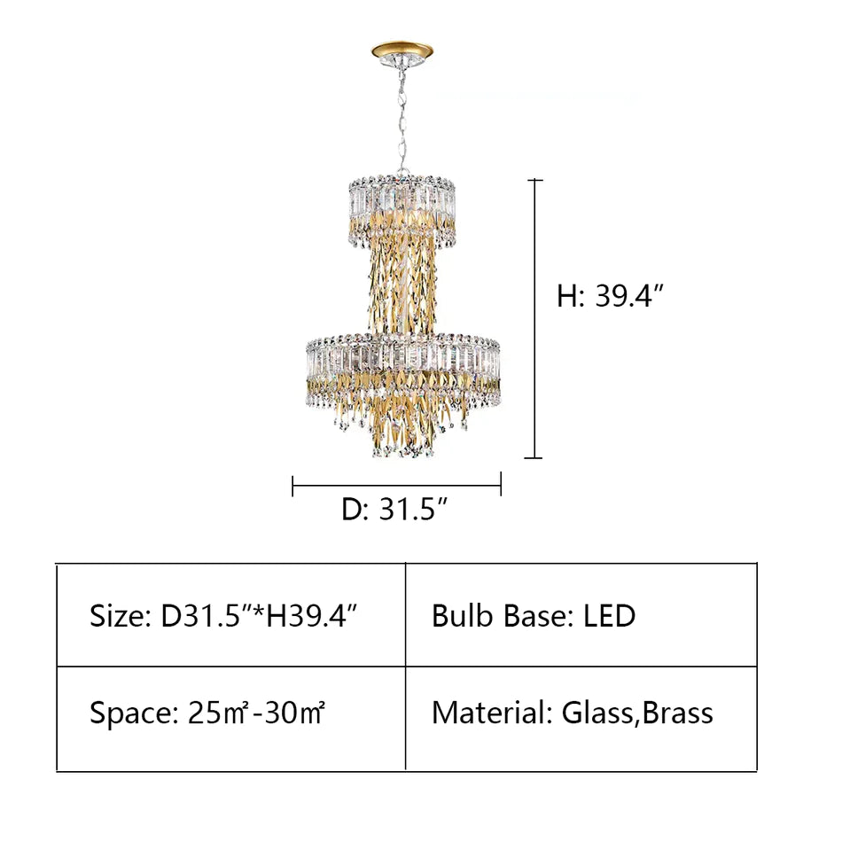 Modern Luxury 2 Layers Crystal Rod Gold Leaves Pendant Light for Living Room/Bedroom