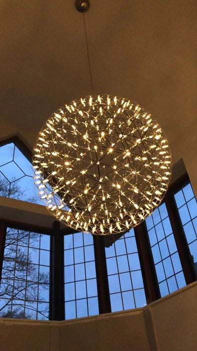 Round Starry Sky Chandelier Light Fire Ball Ceiling Lighting for Living Room/Cottage