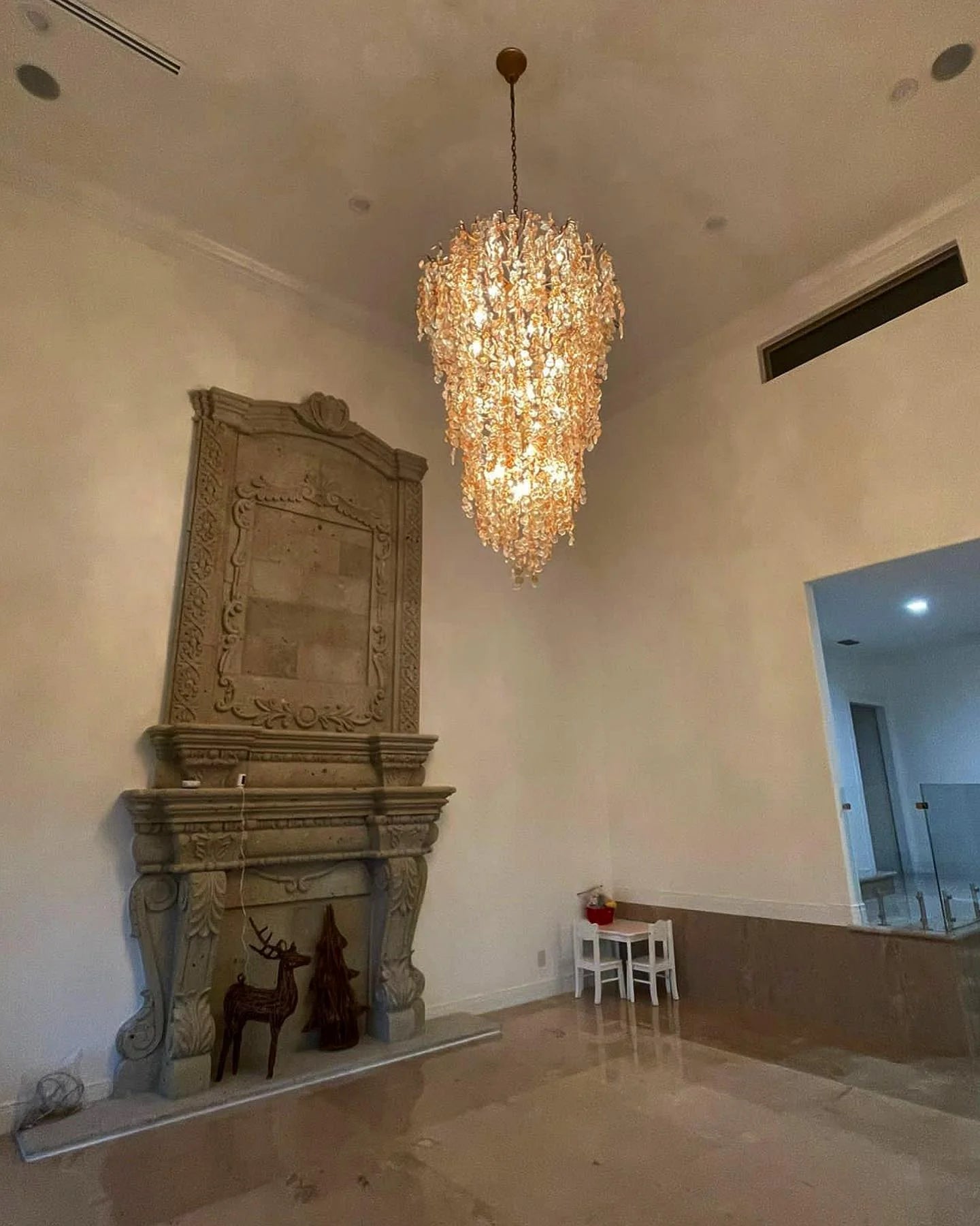 Extra Large Transitional Hand-strung Glass Wafers Chandelier for Staircase/Foyer