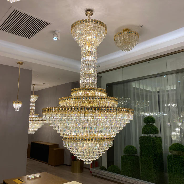 Luxury Extra Large Conical Crystal Chandelier for High Celling Living Room/Foyer